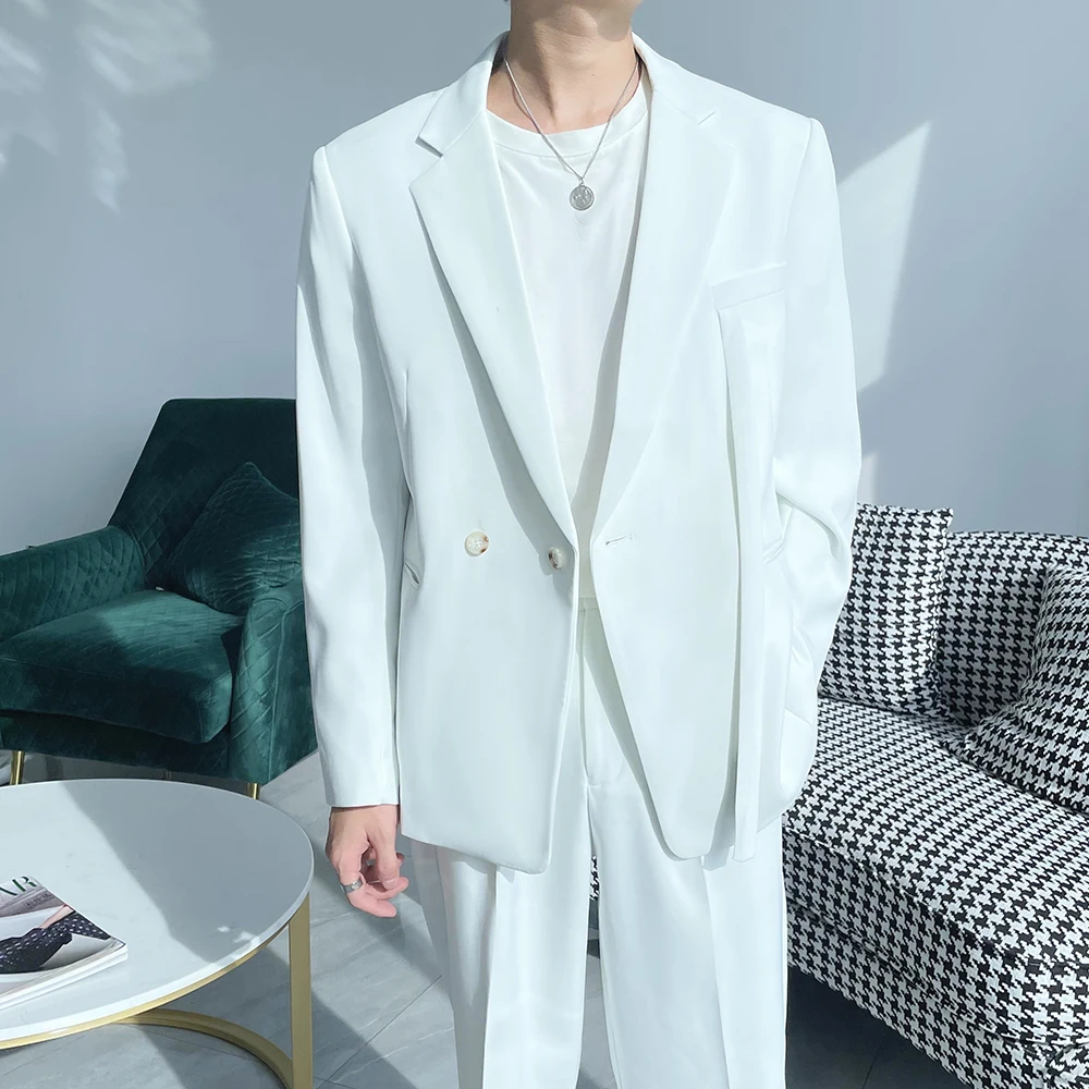 

2PCS Suits for Men Loose Casual Blazer Jacket Pant Male Korean Streetwear Fashion Chic Loose Wedding Suit Coat Pants Sets