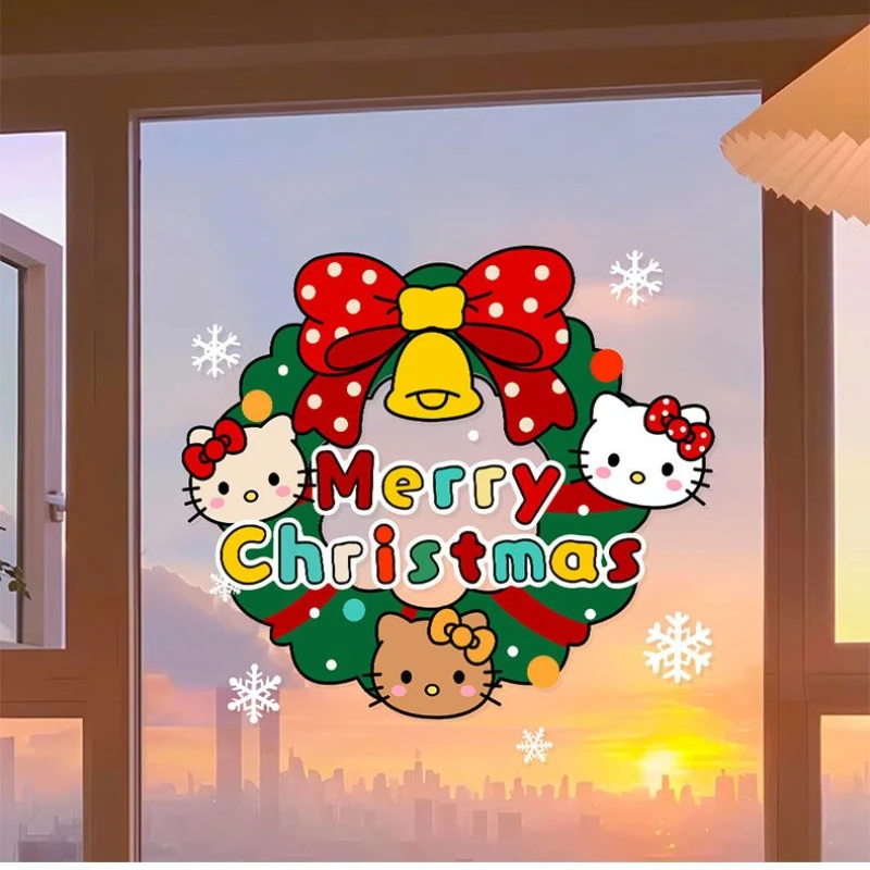 Sanrios Kawaii Hello Kitty Рождественские украшения наклейки аниме девчачье сердце Новый