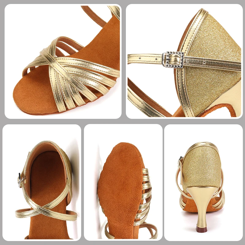 SWDZM Silver Latin Dance Shoes Ballroom Ladies Dancing Shoes For Women Jazz Salsa Dance Shoes PU 2 Colors Heeled 5cm/7cm