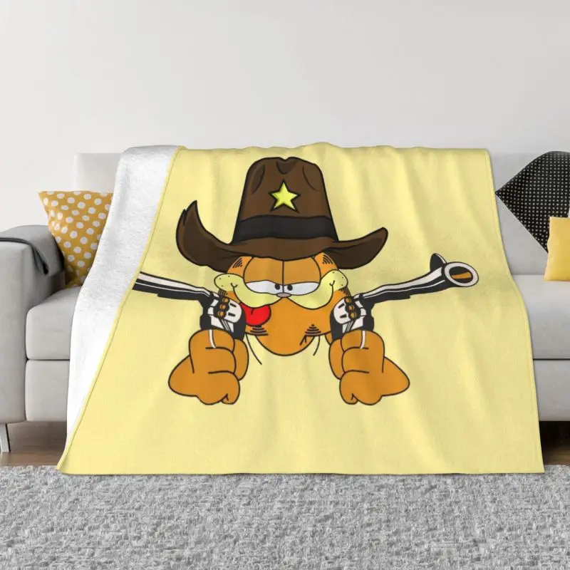 

Funny Cat Garfields Cowboy Blanket 3D Printed Soft Flannel Fleece Warm Throw Blankets for Home Bed Couch Quilt