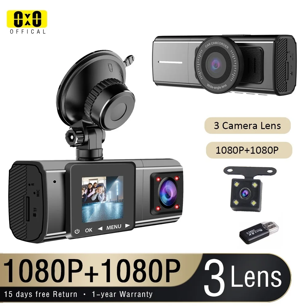 3 Camera Dash Cam 1080P Front and Inside with GPS Vehicle Black Box  Driver Recorder for Taxi Uber CAR DVR  720P Rear Camera