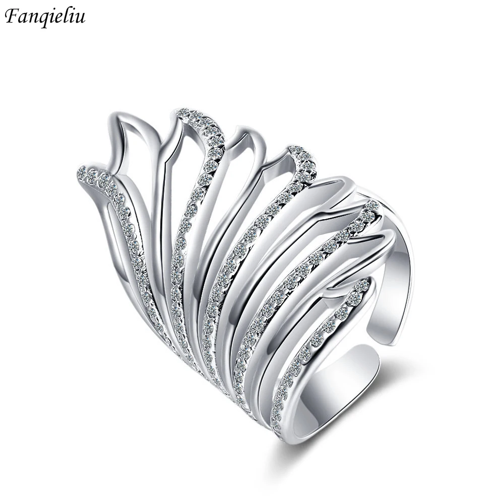

Fanqieliu S925 Stamp Silver Color Multi-layer Wings Zircon Ring For Women Trendy Jewelry Girl Gift New FQL20354