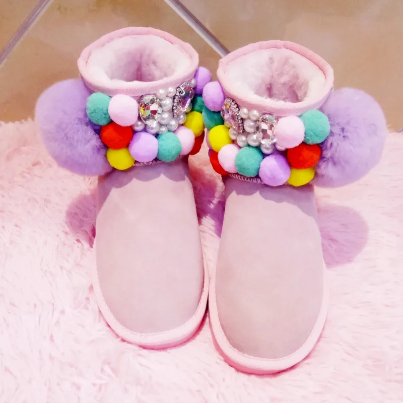 Новые модные розовые зимние сапоги из натуральной кожи для женщин короткие