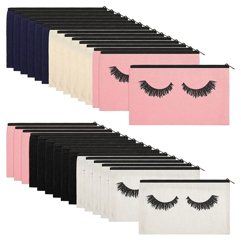 

NEW-30 Pieces Eyelash Makeup Bags Canvas Makeup Bags Lash Cosmetic Bags Travel Make Up Pouches With Zipper