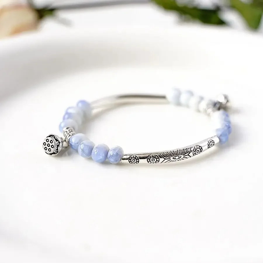 New Creative Lotus Handmade Ceramic Forest Bracelet National Style Pendant Classic Chinese Wholesale