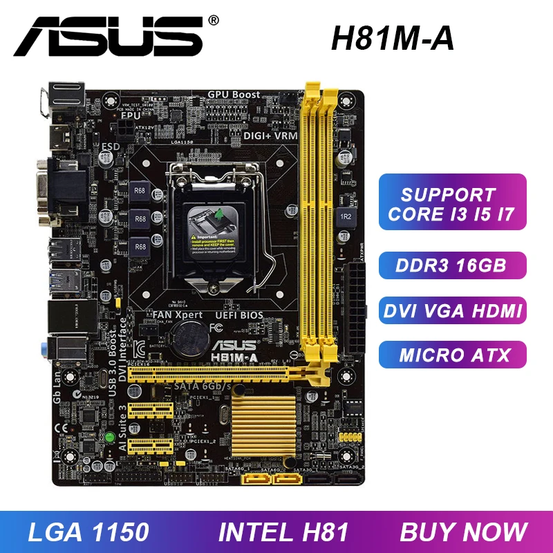 

ASUS H81M-A Motherboard 1150 Motherboard DDR3 Support Xeon E3-1245 V3 Core i5-4690K Cpus Intel H81 16GB HDMI SUB3.0 Micro ATX