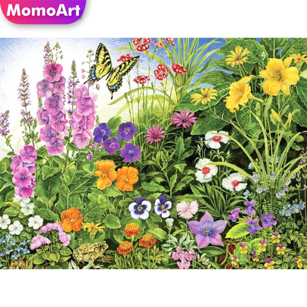 

Алмазная 5D картина MomoArt, Цветок, искусственная бабочка, полная квадратная, круглая вышивка, ландшафт, домашний декор