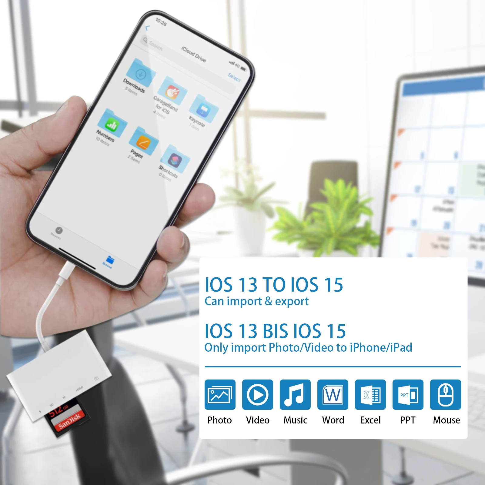 Lightning to HDMI Digtial AV Adapter,iPhone 14 to TV/Projector Connector Otg Cable Charge/SD/TF/USB Port 1080P Video Sync Screen