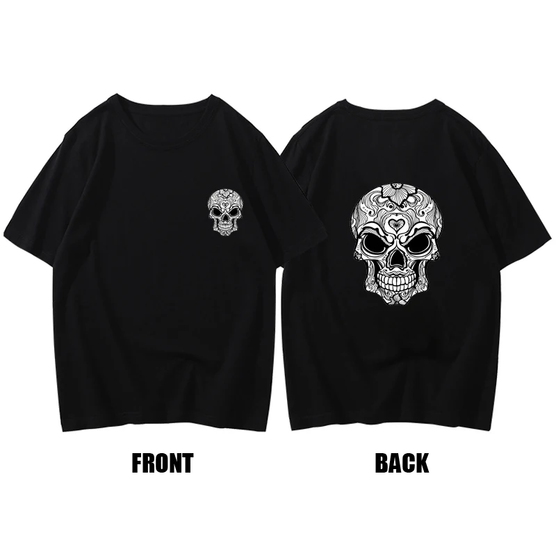 

Double Sided Printing Skull Cotton T-shirts Short Sleeve Tee Men Top Y2k Harajuku Camisetas Tech Kpop Humor Camisa Vintage Tees
