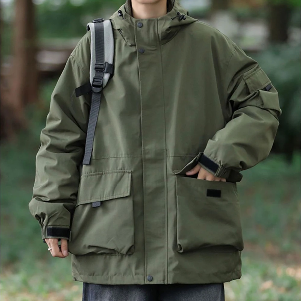

Big Pockets Wind Break Men's Jackets with Hoodie Outerdoor Army Green Jackets Man