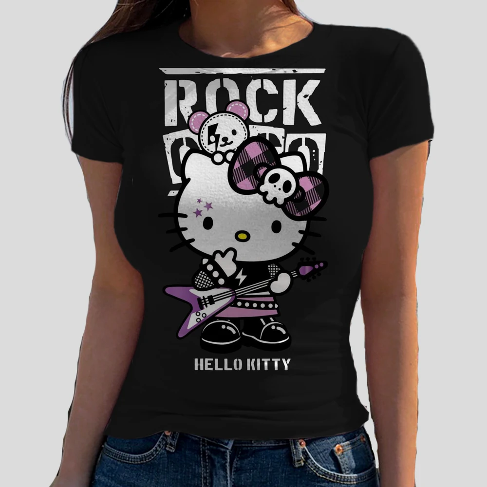 Женская футболка с круглым вырезом и принтом Hello Kitty эластичная Базовая