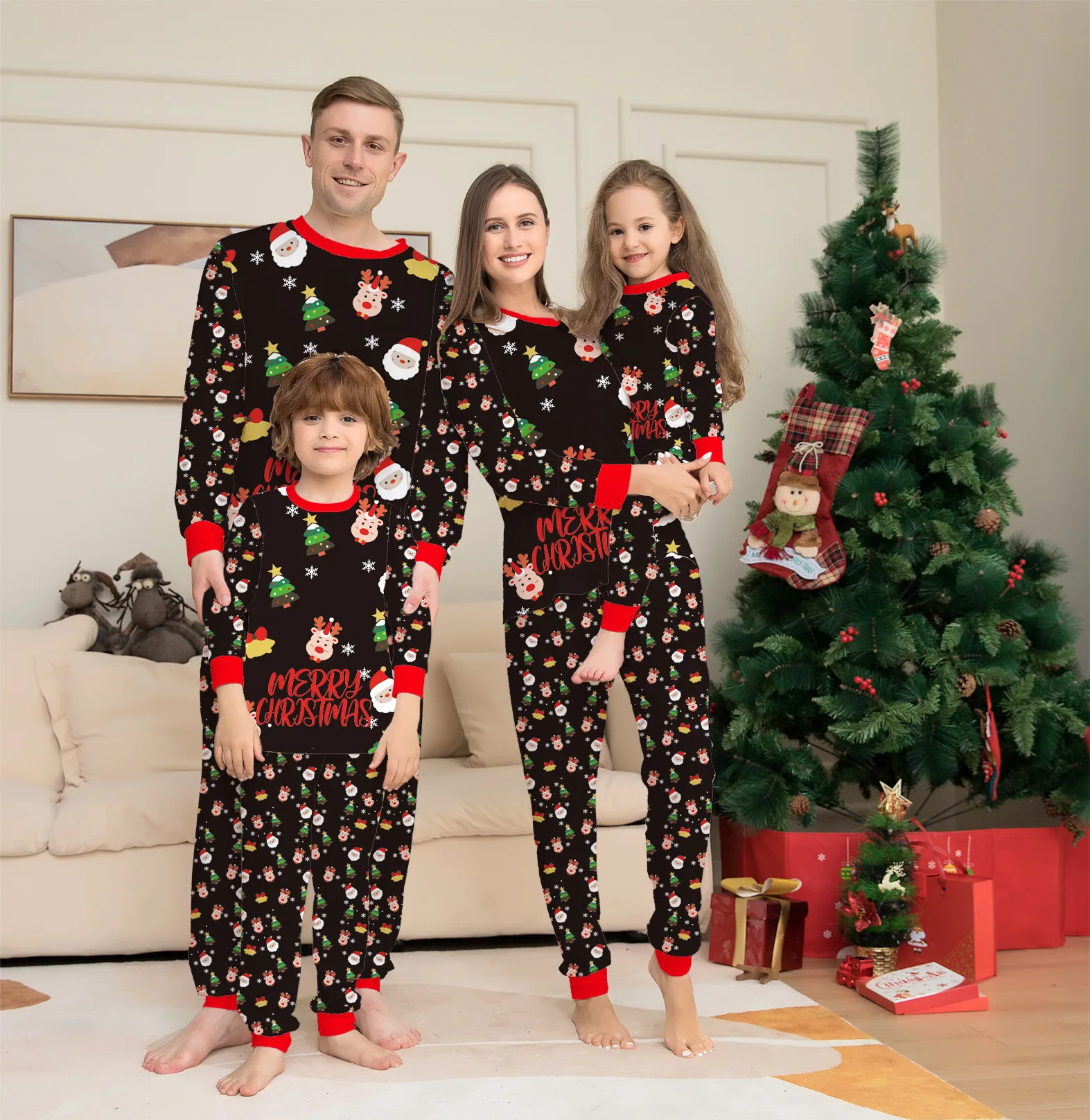 

New Family Christmas Set Santa Claus Printed Long Sleeve Home Clothes Pajamas Matching Family Outfits Christmas Clothing
