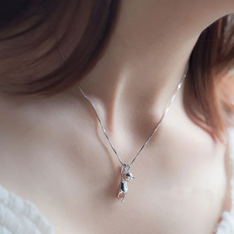 

Korean Fashion Silver Color Necklaces Cats Pendantst For Women Kitten Jewelry Birthday Gifts Cute Animal Pendant Sweater Chain