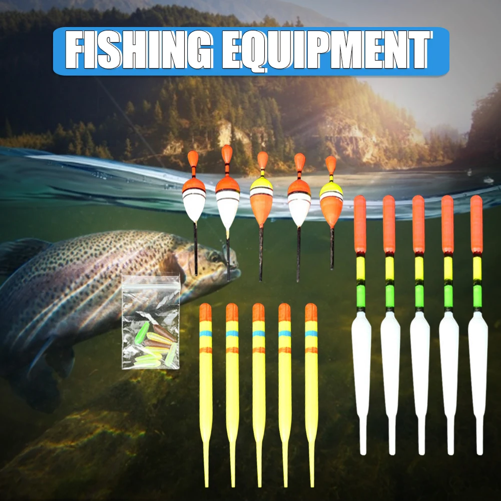 

15pcs/Set Most Type Angling Fishing Lures Sea Floats Vertical Buoy Slip Bobber Rigs Rod Fishing with Attachment Rubbers