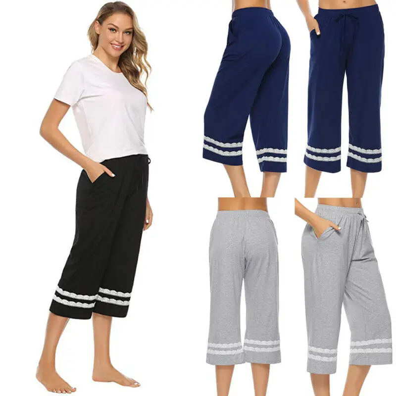 

Hirigin Sleep Pajama Women's Pants Lounge Sleepwear Bottoms Cropped Casual Adjustable