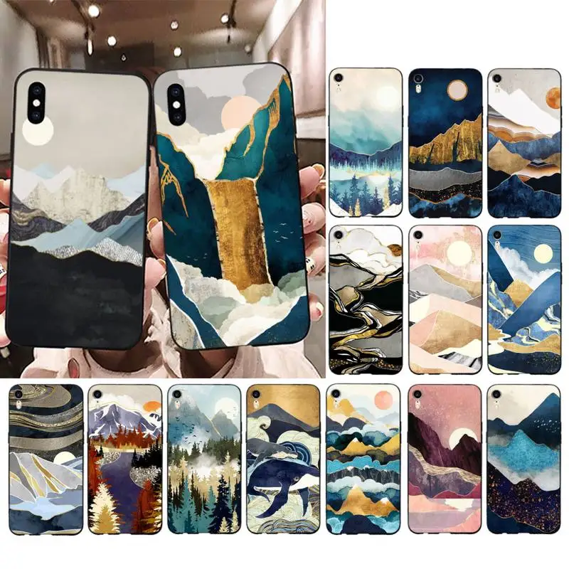 

FHNBLJ Gold Landscape painting Phone Case for iPhone 11 12 pro XS MAX 8 7 6 6S Plus X 5S SE 2020 XR cover