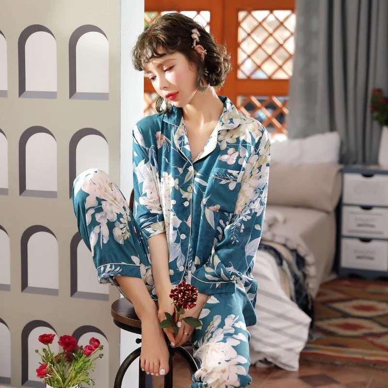 Pajamas Women Explosive Korean Version Casual Big Flower Temperament Home Service  Breathable and Comfortable Outerwear Suit