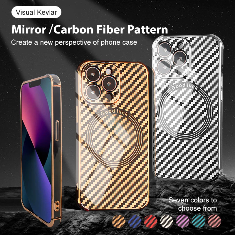 

Luxury Plating Carbon Fiber Phone Case For iPhone 13 12 11 Pro Max Unlimited Magnetic Suction Shockproof Back Cover