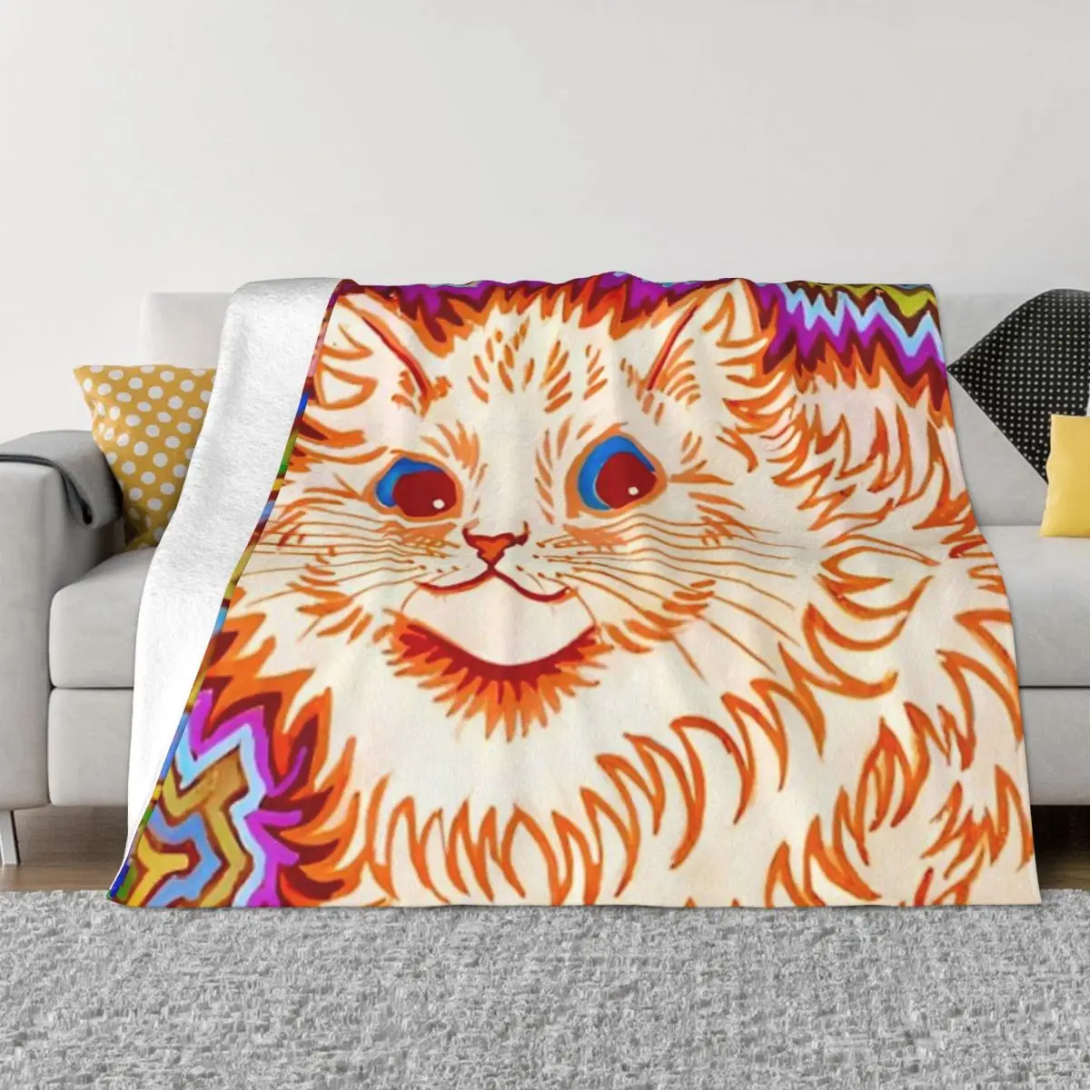 

Художественное одеяло с изображением кота, Фланелевое весенне-осеннее теплое одеяло с калейдоскопом от Louis Wain, постельное белье на зиму