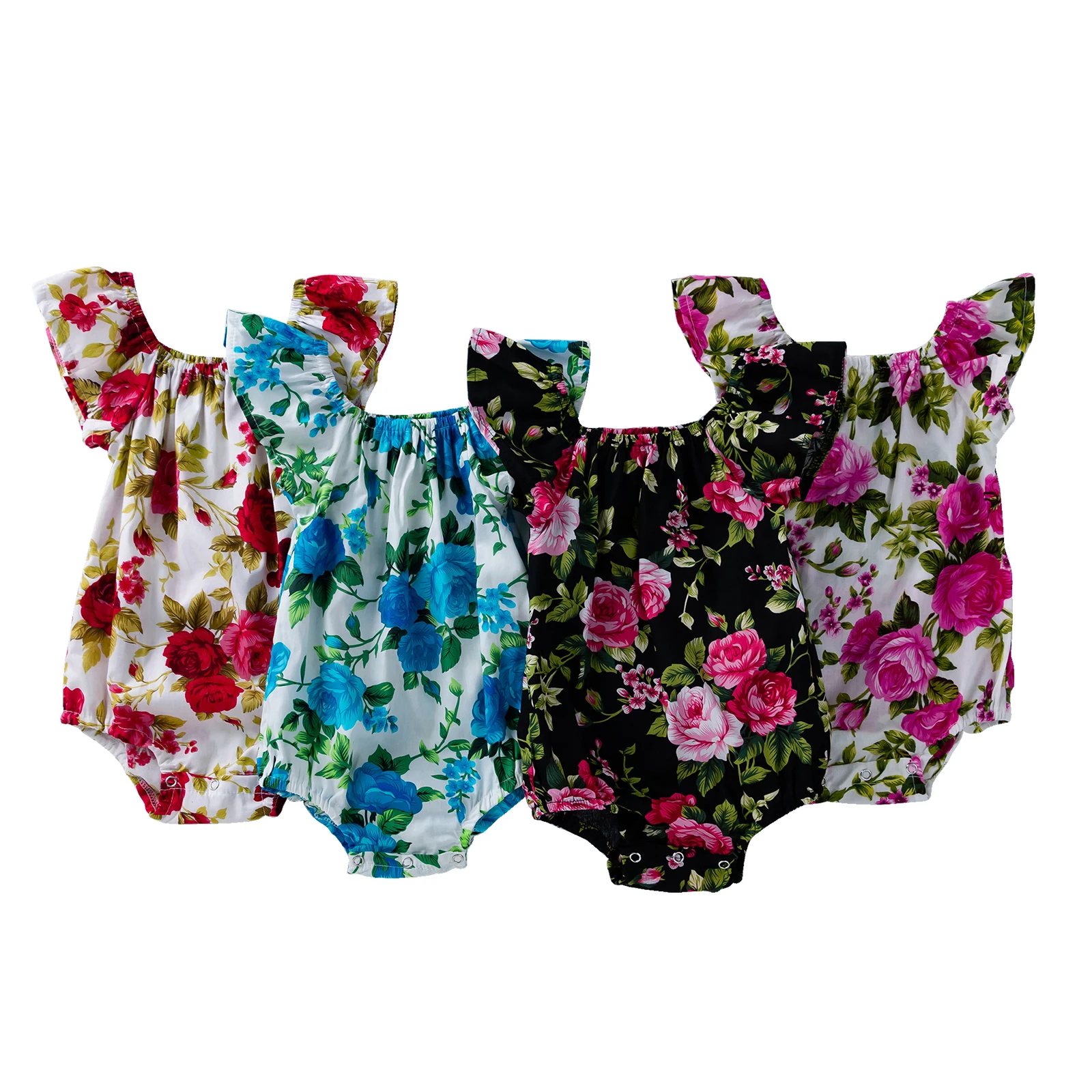 

2022 Babany bebe Newborn Baby Floral Print Flutter Romper Girls Clothes Summer Sleeveless Jumpsuit Photography Costume