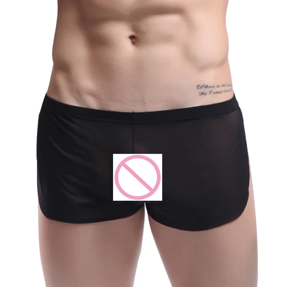 Summer Style Mens Slim Shorts Sexy Mesh Boxers Breathable Mesh Sleep Pant Gay Underwear Transparent Slip Man See Through Panties
