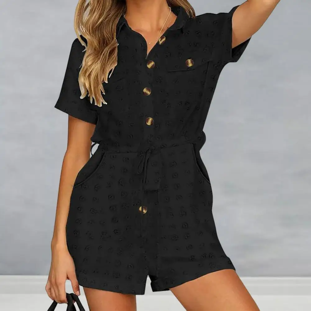 

Popular Women Jumpsuit Short Sleeve Anti-pilling Loose Romper Casual Wide Leg Summer Jumpsuit