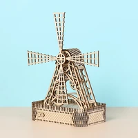 diy 3d windmill wooden model building block kits assembly toy gift for children adult