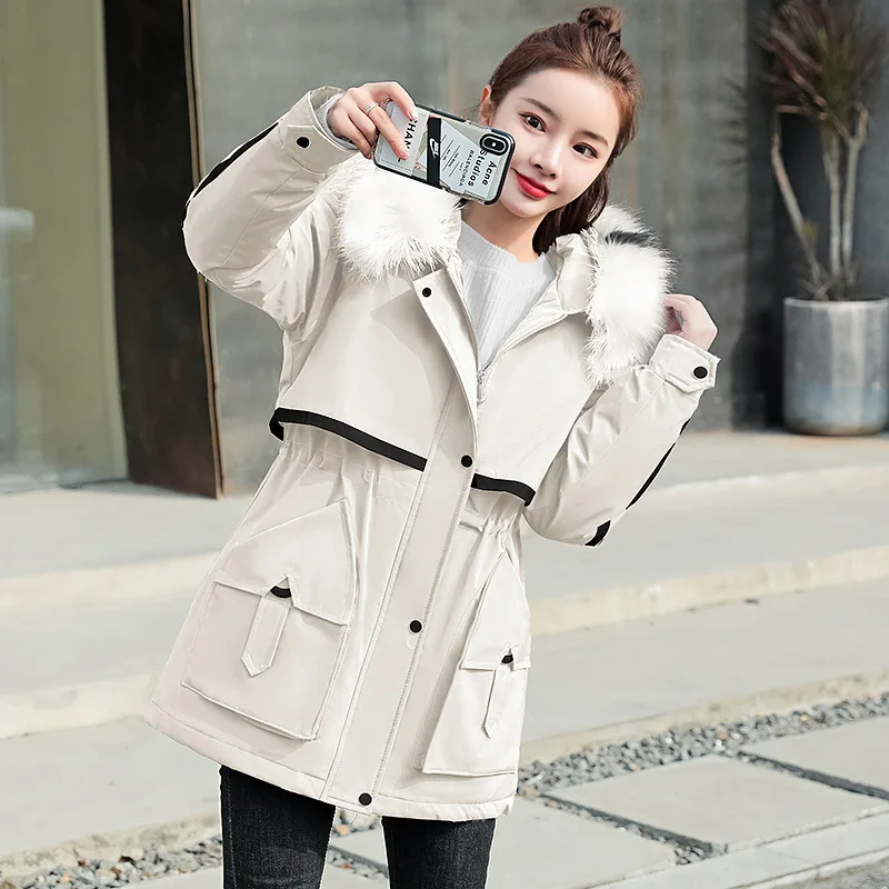 Women Big Fur Collar Cotton Padded Overcoat 2023 Winter Jackets Long Hooded Parkas Female Warm Outwear Parkas Female Hiver Coats