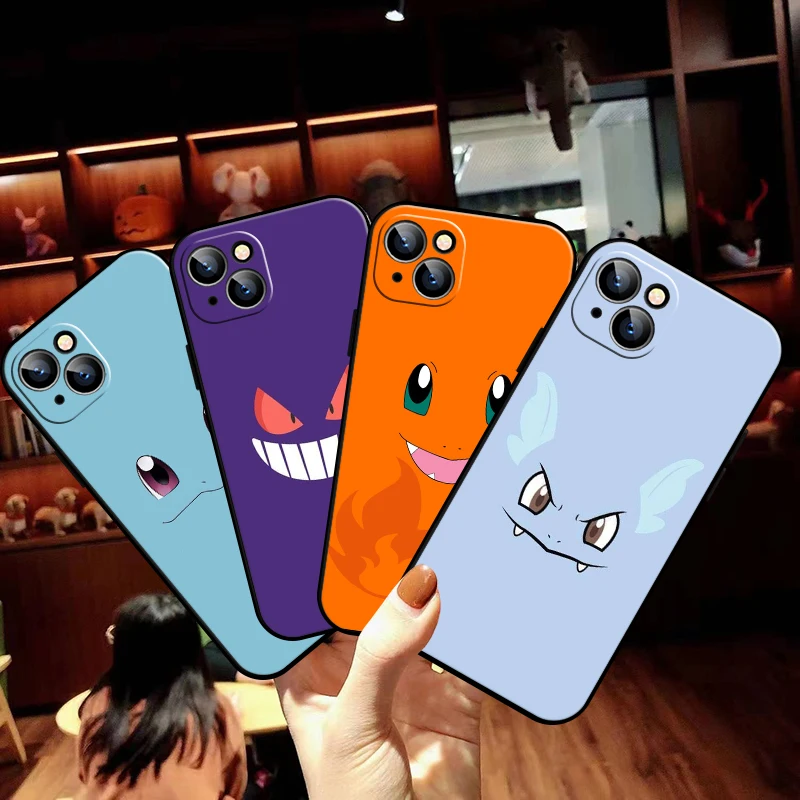 

Cartoon Pokémon Phone Case For Funda iPhone 11 12 13 Pro Max Mini X XR XS Max SE 2020 6 6s 7 8 Plus Liquid Silicon Black Coque