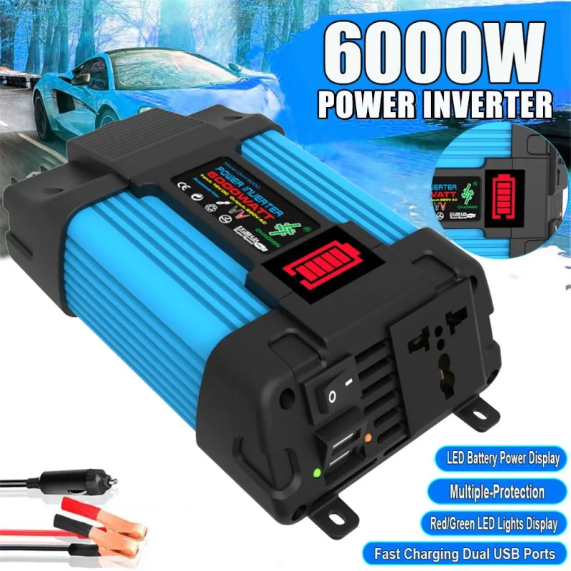 

4000W 6000W Inverters 12 To 220v LCD Display Pure Sine Wave Inverter Converters USB Rechargable Voltage Transformer Car Power