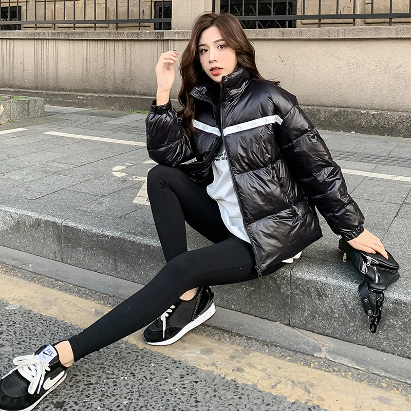 

Dell grain ribbon stitching down jacket female winter new collar zipper loose white duck down jacket