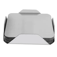 6pcsset stainless steel square metal coaster placemat table mat anti slip coffee mug cup bowl insulation creative cool