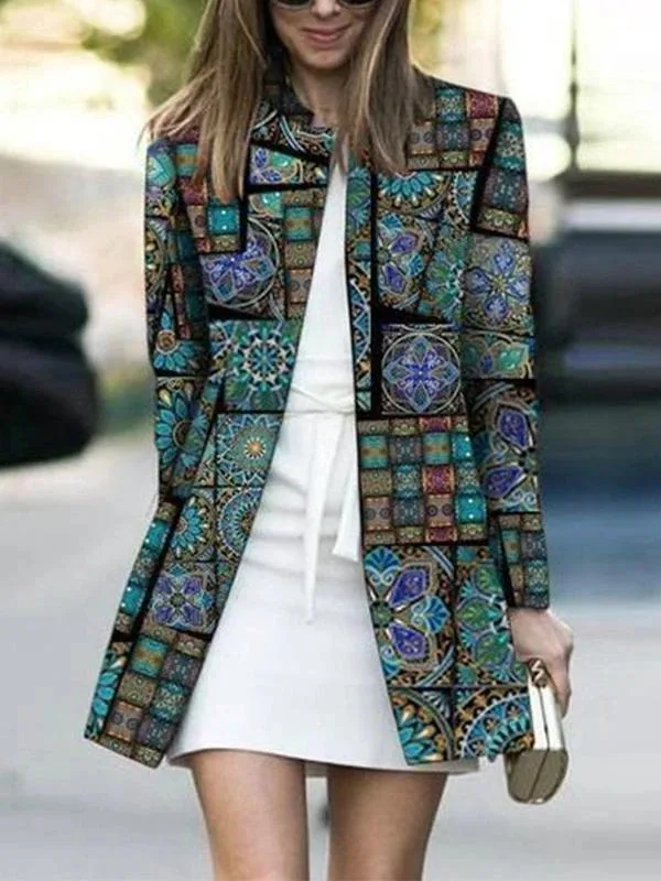 Women Casual Loose Cardigan New Style Fashion Spring Autumn Ethnic Floral Print Thin Coat Retro Jacket Female Color Windbreaker images - 6