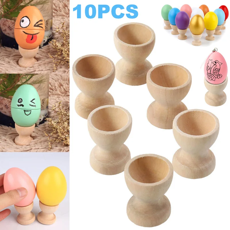 

10pcs/Set Wooden Egg Cup Storage Holders Portable Easter Egg Tray Children Hand DIY Color Painting Egg Stand For Kitchen Party