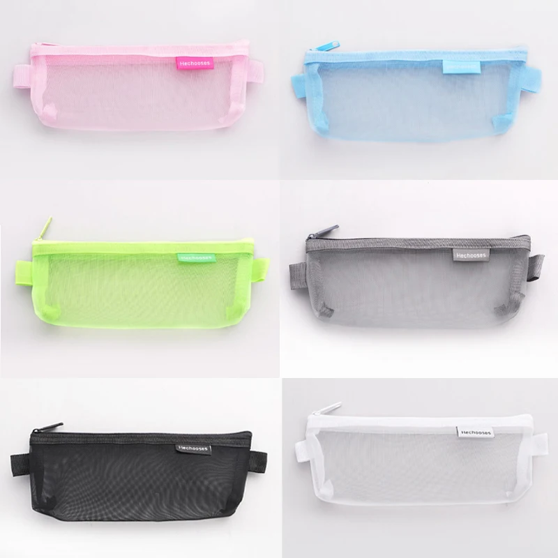 

Transparent Mesh Cosmetic Storage Bag Clear Zipper Pencil Case Nylon Makeup Pouch Portable Travel Toiletries Handbag