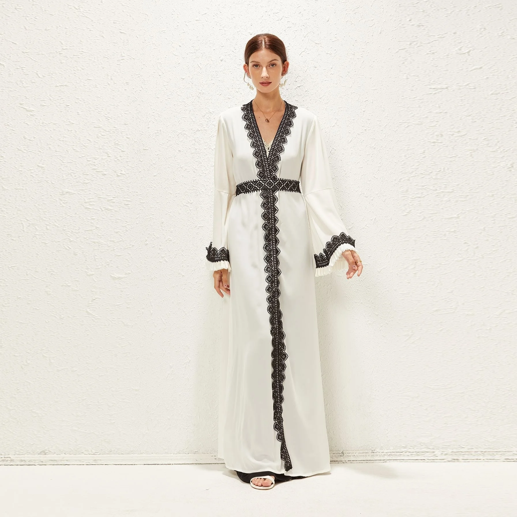

Новое модное элегантное женское платье из арабского шифона комплект из двух предметов платья с вышивкой с Длинным Рукавом Кимоно комплект из 2 предметов женская одежда