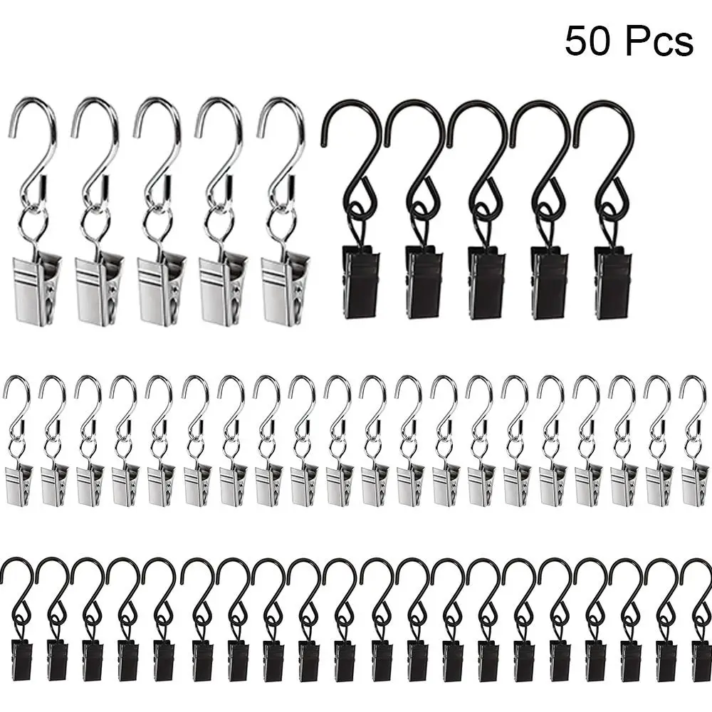 

Простые в использовании S-образные зажимы для штор из нержавеющей стали, черные и Серебряные Крючки для тентового освещения, Длинные подвесные фотозажимы 2,4 дюйма