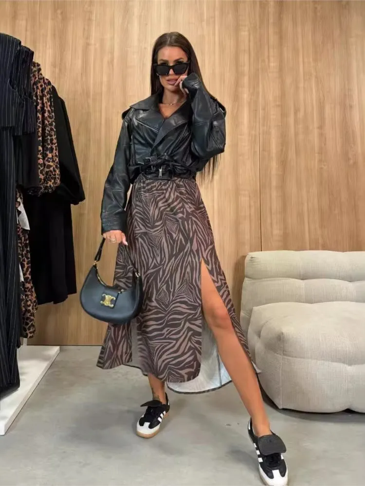 Осенние сексуальные макси-юбки с леопардовым принтом женские юбки