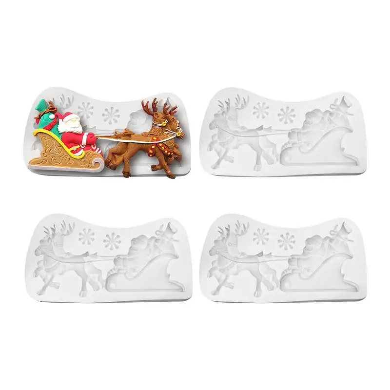 

4Pcs Christmas Snowflake Santa Reindeer Baking Mould Biscuit Fondant Mould Silicone Baking Cooking Accessories