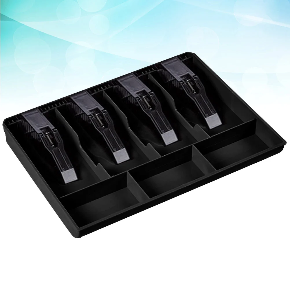 

Cash Register Drawer Insert Tray 4 Bills and 3 Replacement Cashier For Currency Bills Checks Change ( Black )