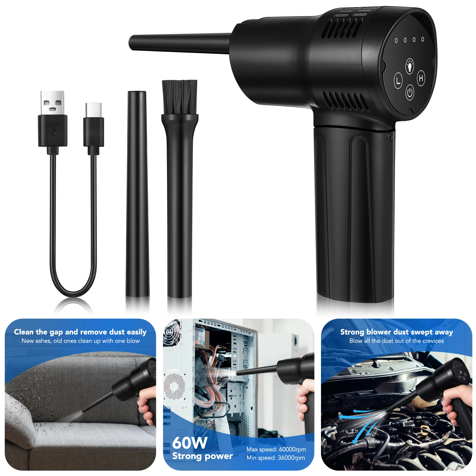 

Air Blower Cleaner Electric Cordless Duster Compressed Keyboard Abs Home Computer