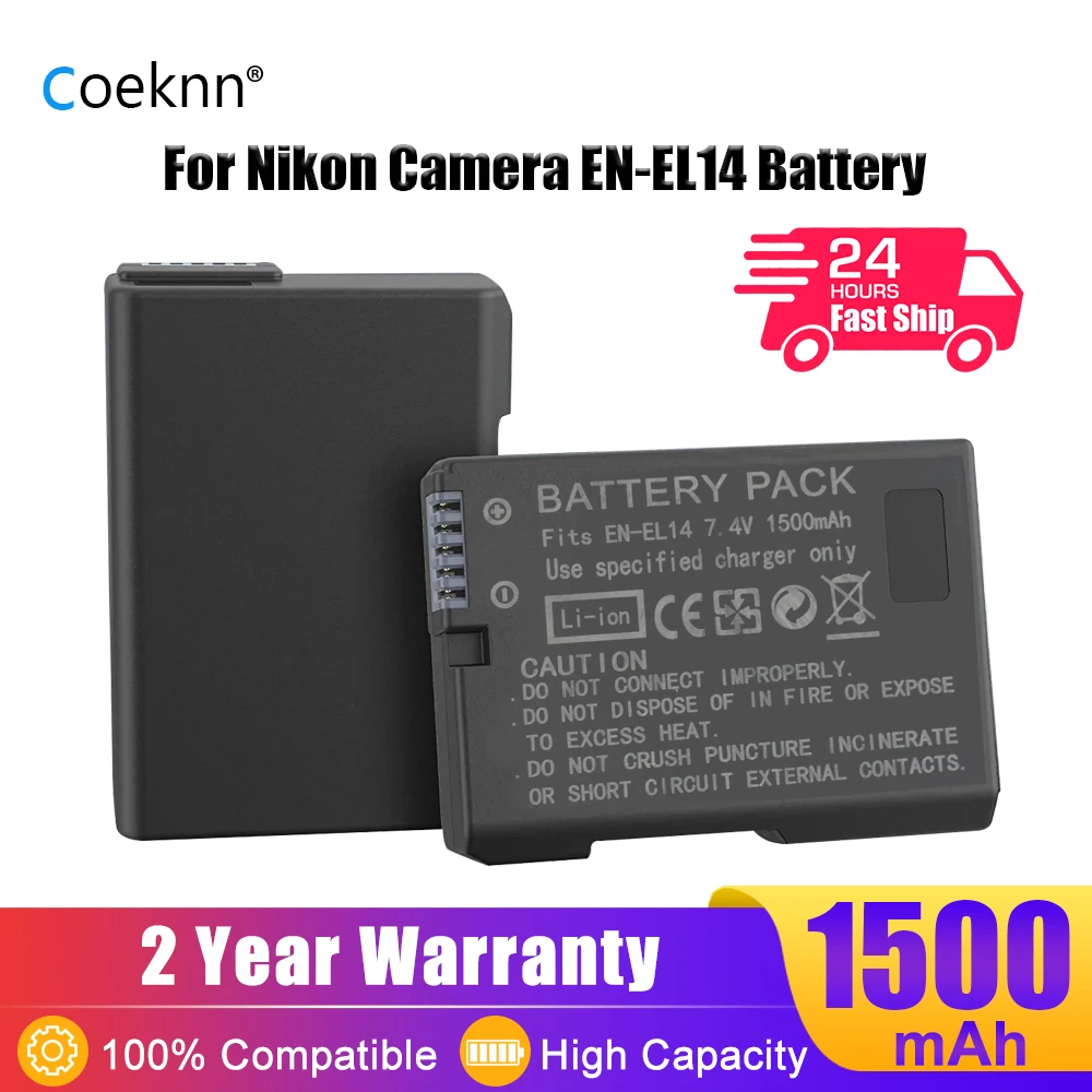 

Coeknn 1500mAh EN-EL14 Battery + LCD USB Dual Charger for Nikon P7200 P7700 P7100 D5500 D5300 D5200 D3200 D3300 D5100 D3100 L50