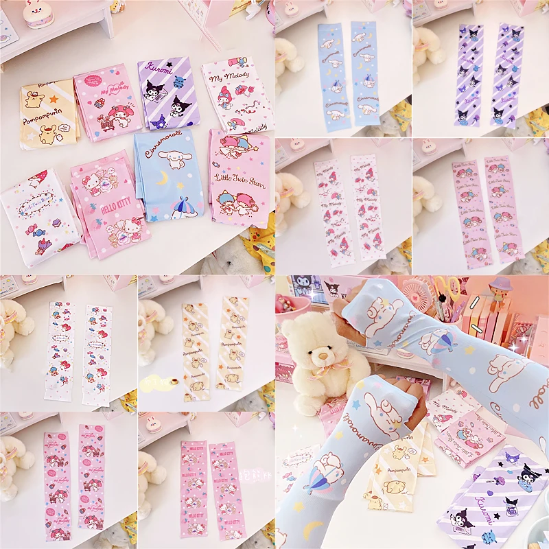 

New Kawaii Sanrioed Cinnamoroll Ice Sleeves Arm Mouwen Zijde Kuromi My Melody Vrouwen Zomer Outdoor Sport Sun Bescherming Mouw