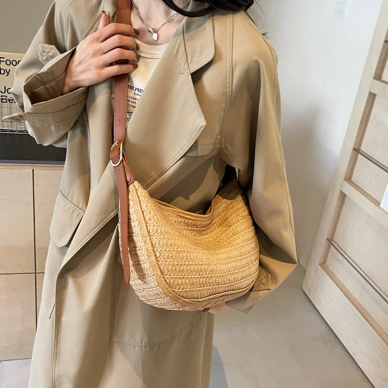 Сумка кросс-боди Женская соломенная саквояж большой вместимости дизайнерский