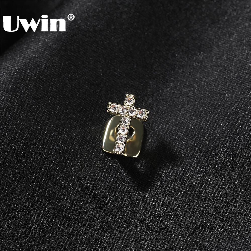 UWIN сверкающие фианиты одинарные крестообразные зубья с цветным покрытием раппер