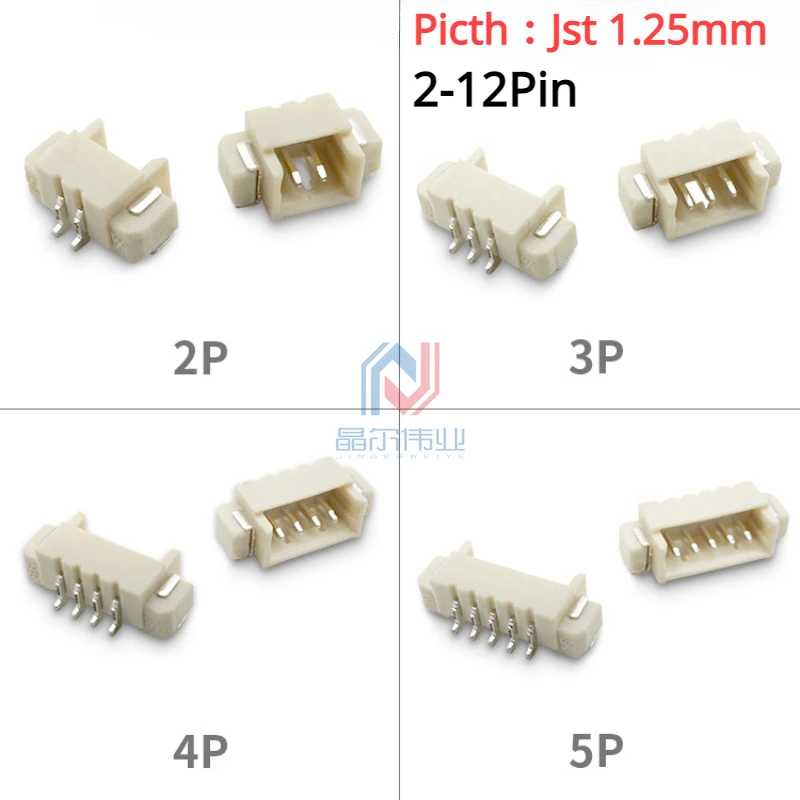 

20Pcs/lot Jst 1.25mm Horizontal Patch Socket 2P/3P/4P/5P/6P/7p-12p Environmental Protection High Temperature Resistant Connector