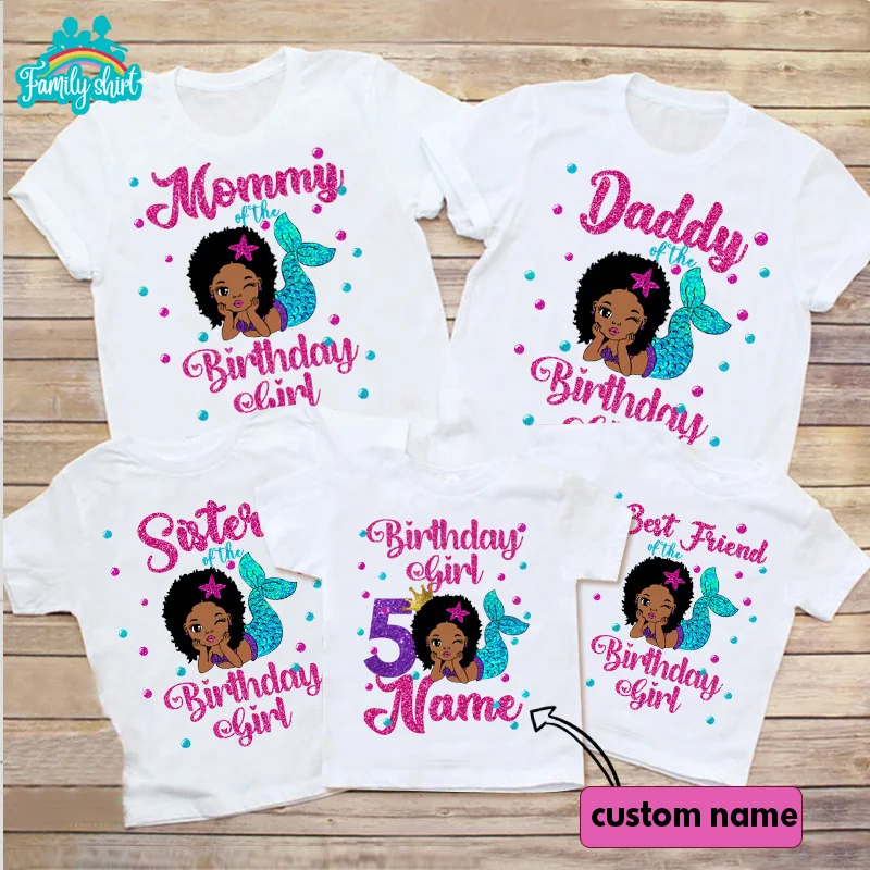 

Family Matching Outfits Mermaid Shirt Black Princess Birthday Party Tshirt Little Girl Kids Shirt Party Girl Holiday Gifts 2022