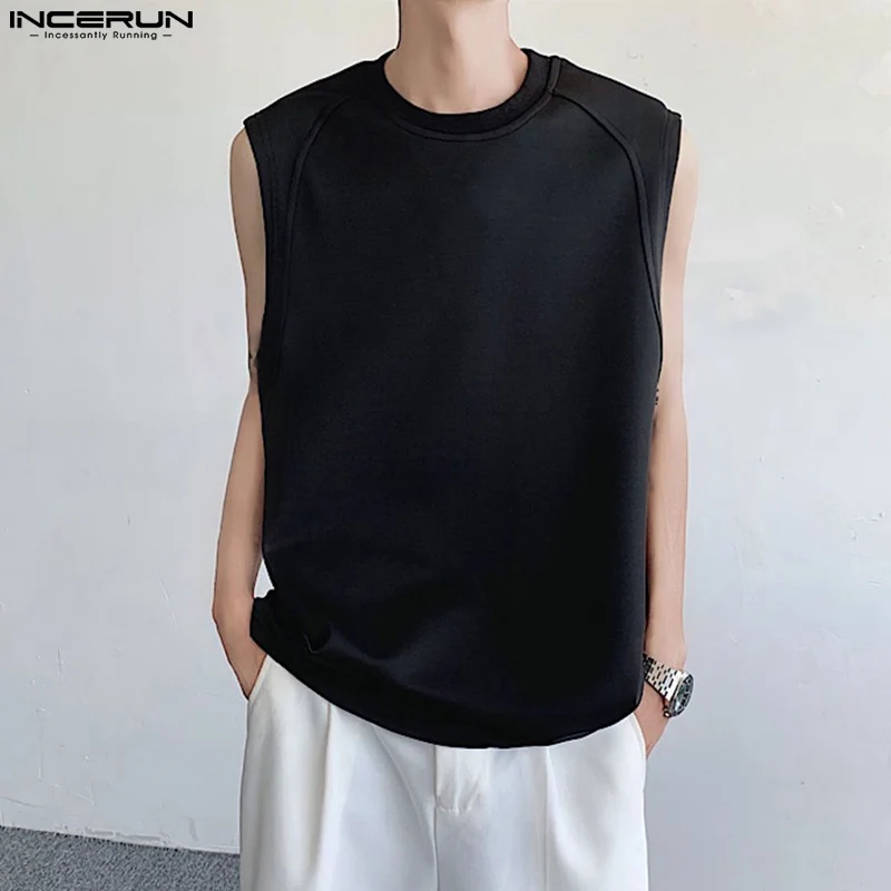 

INCERUN 2023 Summer Men Tank Tops Solid O-neck Sleeveless Streetwear Male Vests Korean Style Fashion Casual Men Clothing S-5XL