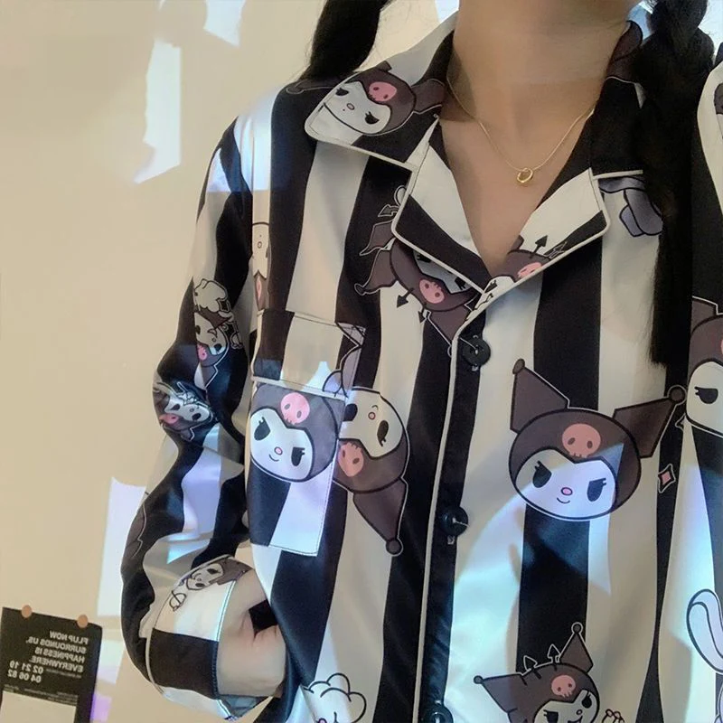 

Kawaii Women Pajamas Sanrio Kuromi Cinnamoroll HelloKittys Cartoon Relaxed Ice Silk Pajama Set Household Clothes Gift for Girls