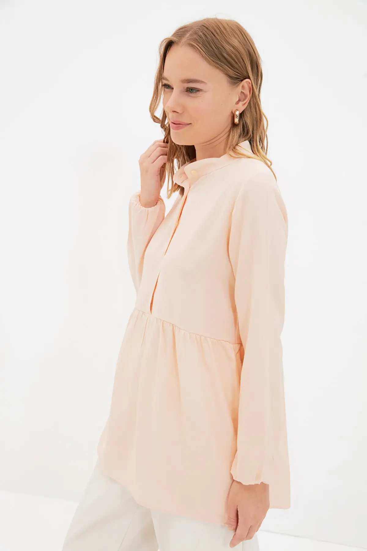 

Trendyol Upright Collar Front Button Flounces Tunik TCTAW22UK0072